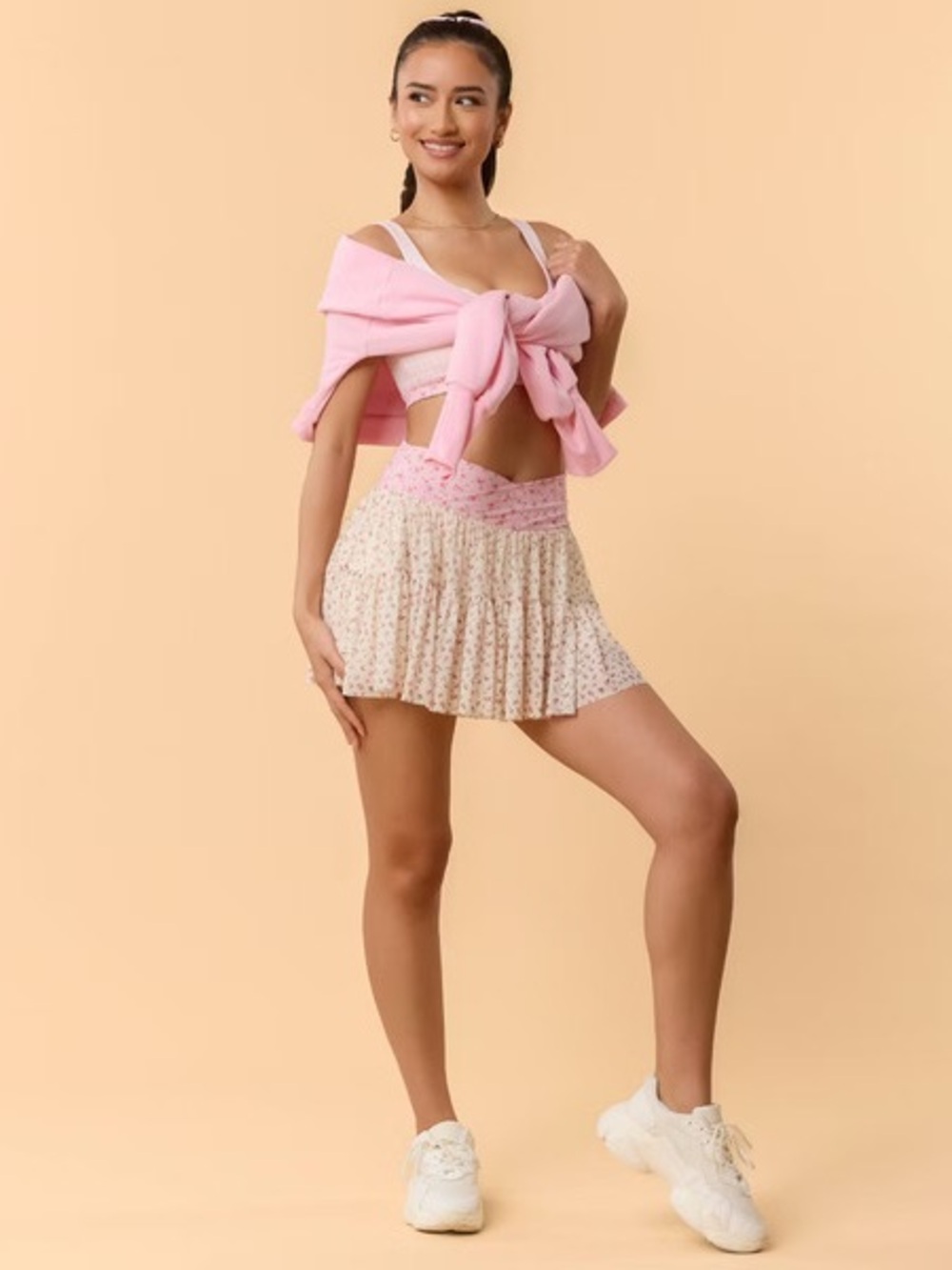 NWT BLOGILATES Floral Tiered Skort with Pink V-Waist Small - Picture 4 of 6